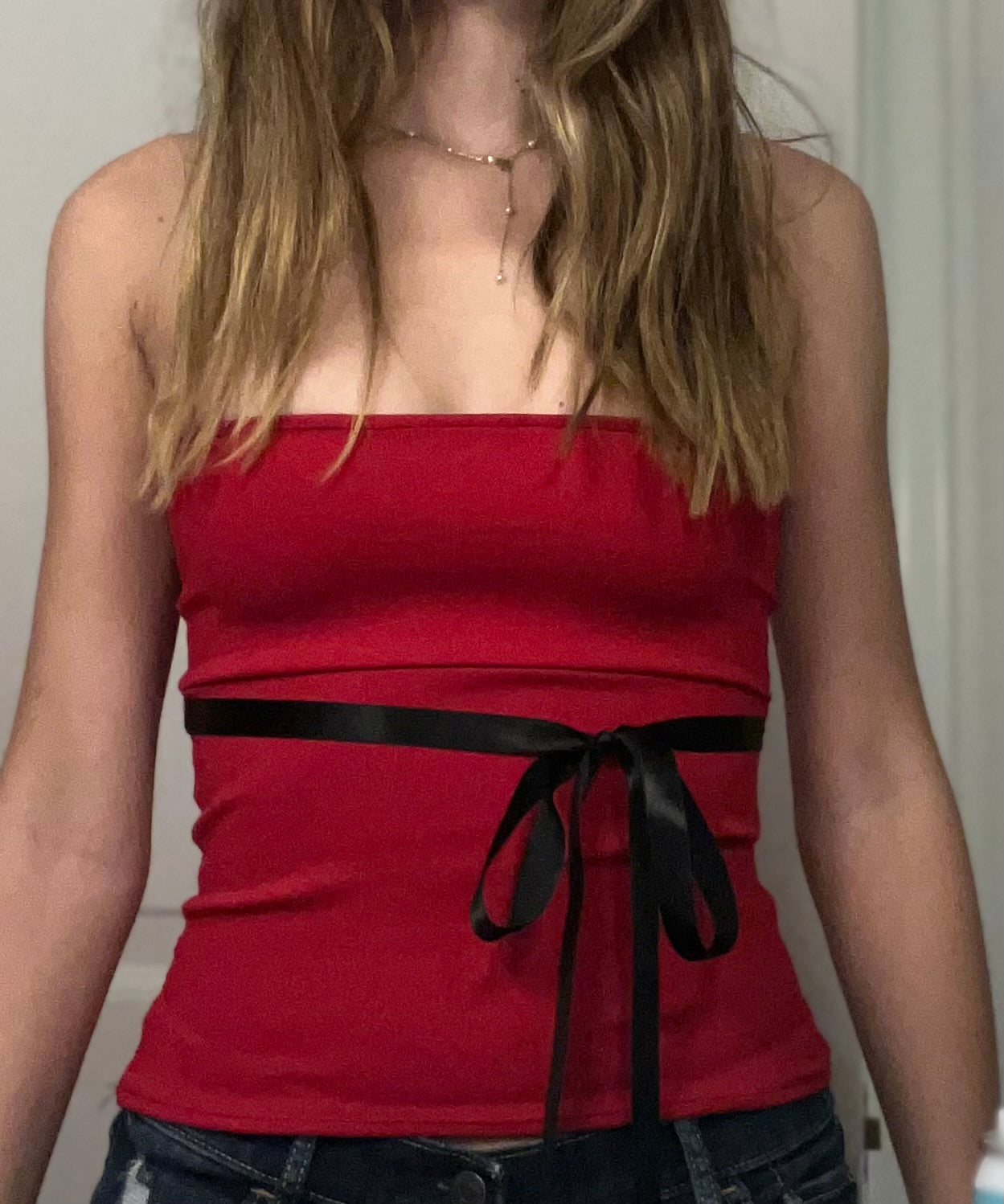 Red Tube Top with Ribbon