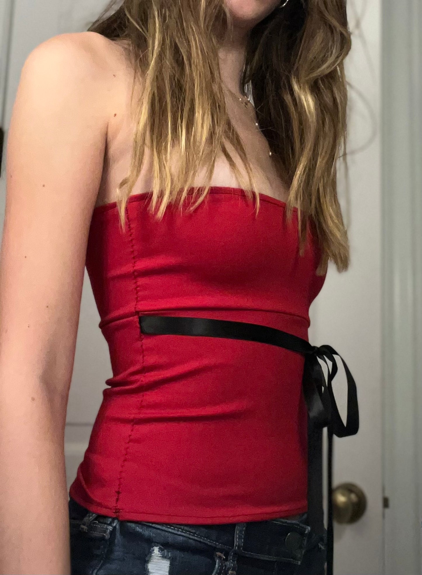 Red Tube Top with Ribbon